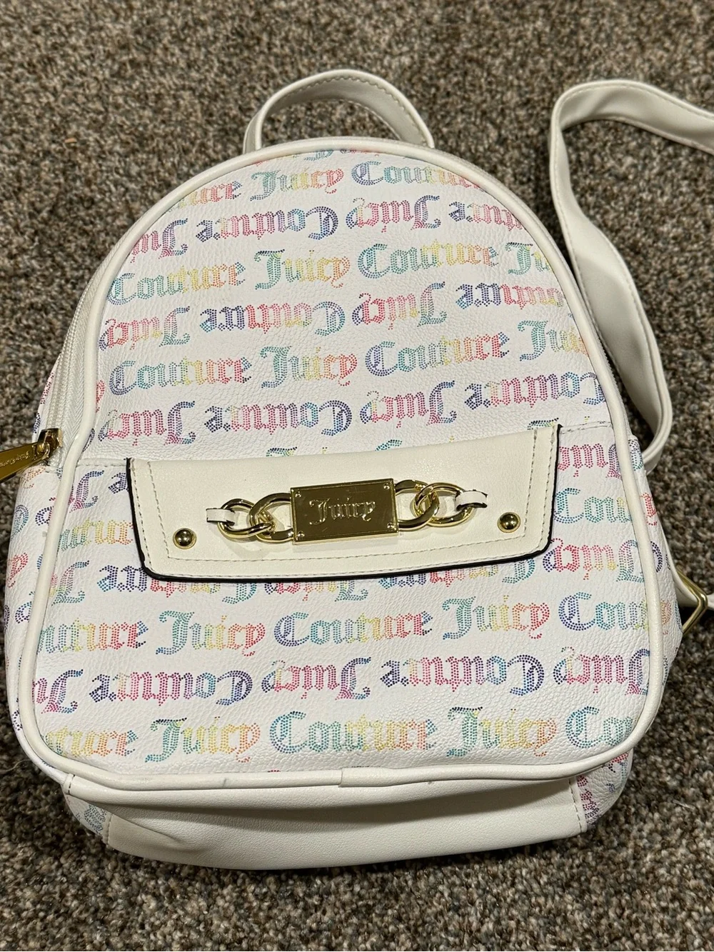Juicy Couture White Multicolor Monogram Logo Backpack